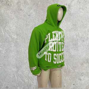 เสื้อฮู้ดโอเวอร์ไซส์สำหรับผู้ชายเสื้อฮู้ดสีเขียวแบบผูกซิปงานปักผ้าคอตตอนผ้า100% - Product Image 3