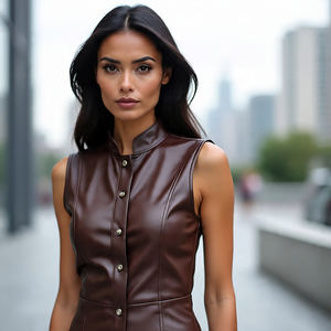 Chaleco de Motociclista de Cuero Genuino y Lana para Mujer, Estilo Cazador, Personalizado 2024 |   Chaleco sin Mangas con Cremallera de Piel de Oveja, Algodón Ecológico, Resistente al Viento - Product Image 2