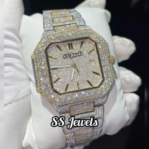 Novedad en relojes mecánicos chapados en oro de 14 quilates para hombre, VVS Clarity, Blanco completo, cultivado en laboratorio, lujo, 41mm, movimiento japonés, acero inoxidable - Product Image 3