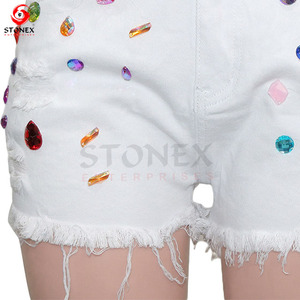 Dernier design Shorts en jean bleu strass cristal diamant coloré sexy Shorts en jean pour femmes Shorts pour femmes Shorts pour femmes - Product Image 6