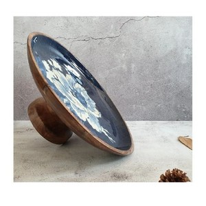 Support à gâteau rond en bois avec émail, imprimé floral, support de présentation de desserts, support de service fait à la main pour la table de cuisine et la décoration de la maison - Product Image 6