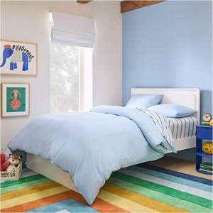Cama litera moderna de madera maciza blanca con cama nido y ropa de cama acolchada para dormitorio - Product Image 4