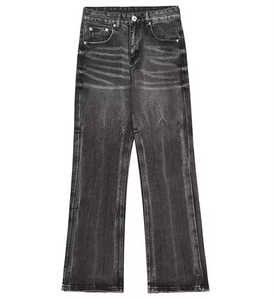Jeans pour hommes noirs évasés, jeans en détresse de haute qualité respirants pour hommes, jeans respirants en gros pour hommes Hip Hop - Product Image 1