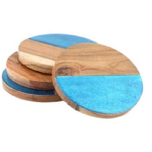 Posavasos de madera de acacia para bebidas Posavasos de resina epoxi redondo Bar de vinos Mesa de bebidas y posavasos de USO HOTELERO Estilo Madera - Product Image 5