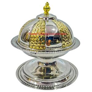 Bol de date en laiton fabriqué à la main avec finition argent et or plat de service décoratif en relief pour fruits secs bonbons et décoration intérieure - Product Image 3