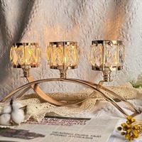 Centros de Mesa para Bodas y Navidad, Decoración para el Hogar, Candelabro Alto de Metal Dorado con Cristales, Soporte de 3 Brazos, Hecho a Mano, Impresión UV, Forma de Columna