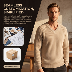 Maglione Pullover da Uomo Personalizzato OEM con Scollo a V, Maniche Raglan a Costine, Tinta Unita, Manica Lunga, Abbigliamento Casual in Maglia, Supporto per Etichetta Privata e Vendita all'Ingrosso - Product Image 1