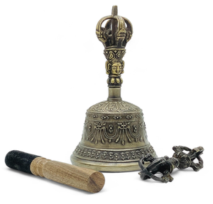 Juego de campana budista de bronce, Dorje pequeño y bastón de madera, que ofrece un sonido claro para el yoga, a precios de mayorista. - Product Image 1