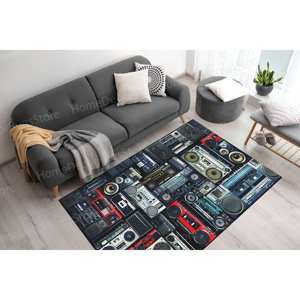 Music <b>Room</b> <b>Printed</b> Rug - Personalized, Boombox, Tapes Design,Luxury Velvet Rug - Product Image 2