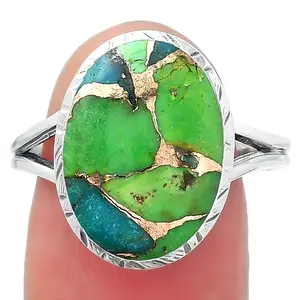 Blue Turquoise In Green Mohave - USA 925 Sterling Silver Ring s.9 Jewelry SDR150095 R-1074 Turquoise Ring Oval Shape Ring