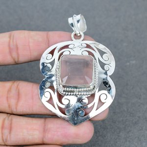 Pendentif en pierres précieuses en laiton Quartz rose plaqué argent 925 fait à la main forme de coussin classique avec réglage de lunette pour anniversaire - Product Image 4