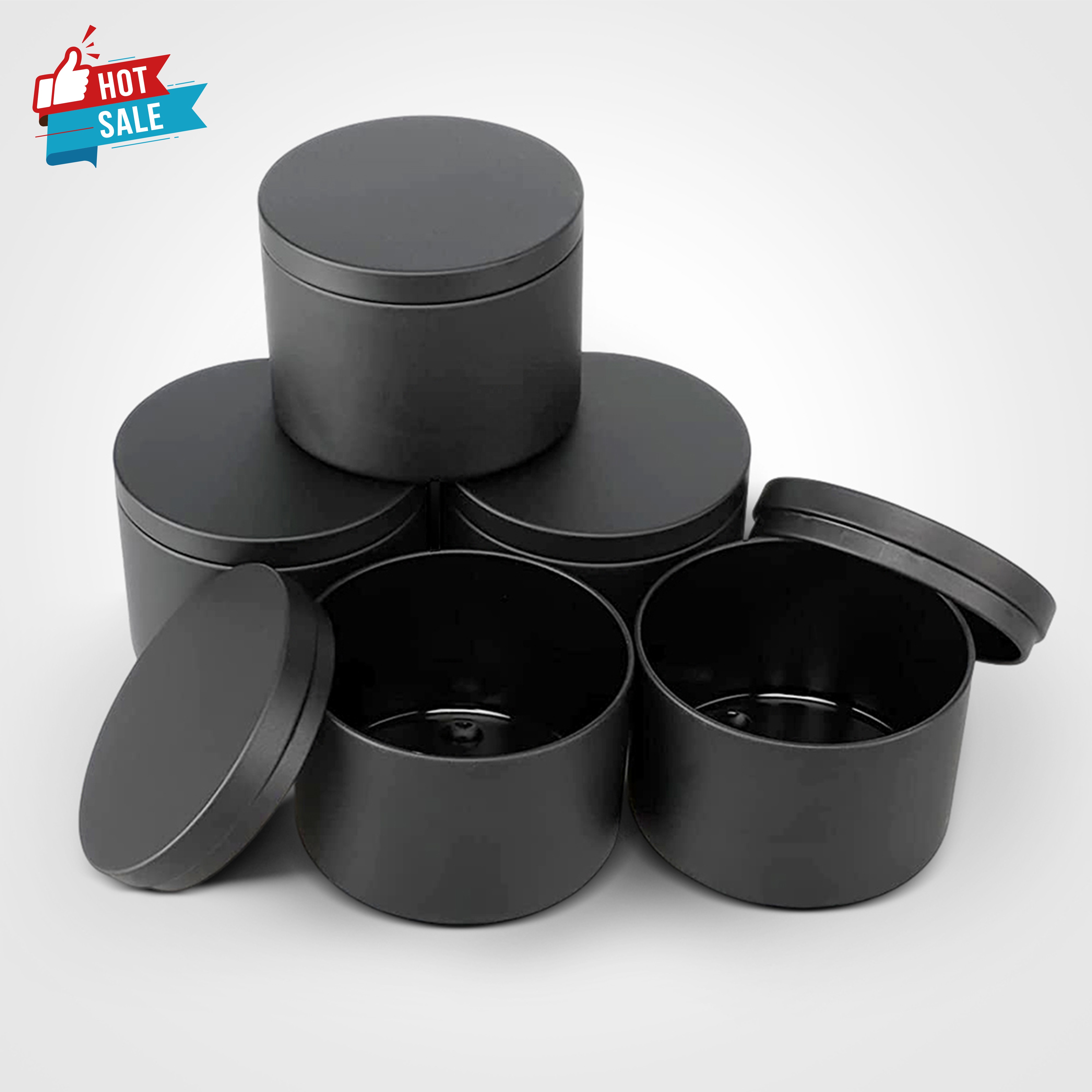 Горячая Распродажа 2023, пустые металлические банки объемом 16 унций, черные банки для свечей с крышкой 8 унций