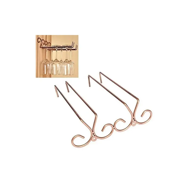 Wine Glass Holder 2Lines Copper Colour Metal Wine Glass Rack Under Cabinet Wall Mounted Stemware