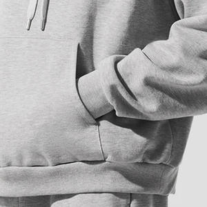 Vente en gros Sweat à capuche athlétique gris chiné surdimensionné avec logo personnalisé pour hommes Ensemble sweat à capuche et jogging en coton éponge mélangé doux pour hommes - Product Image 5