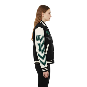 Warm wool leather <b>men</b> <b>varsity</b> <b>jacket</b> custom logo embroidery college style letterman <b>bomber</b> outerwear factory manufacturer - Product Image 5