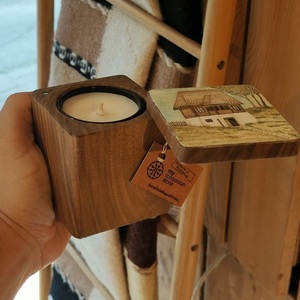 Porte-bougie en bois naturel fait à la main avec couvercle - Jarre à bougie d'aromathérapie élégante pour la décoration de la maison et Noël - Product Image 1