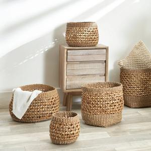 Ensemble de 3 paniers ronds en jonc de mer et en jacinthe d'eau naturels, panier de rangement fait à la main, vente en gros, écologique, fabriqué au Vietnam - Product Image 2