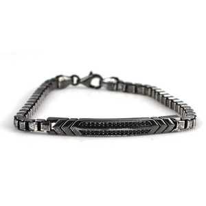 Tibetan Silver Unisex Tennis <b>Bracelet</b> with Onyx and Topaz Carved Arrow Motif Gift Channel Setting - Product Image 2