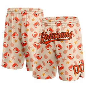 Industrie Direct Engro ropa deportiva pantalones cortos de baloncesto personalizado naranja-negro 3D cangrejos conchas estrellas de mar pantalones cortos de baloncesto - Product Image 1