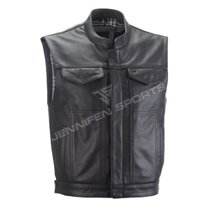 Chaleco de cuero genuino para motociclistas para hombre con un estilo clásico distintivo que ofrece una construcción robusta y un ajuste cómodo para la conducción. - Product Image 1