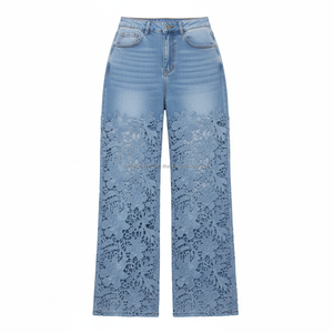Jeans en denim personnalisés OEM pour femmes, style floral, tendance, déchirés, à jambes larges, vente en gros, nouveau style - Product Image 5