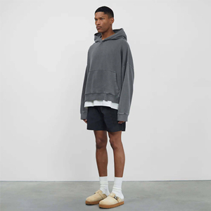 Sweat-shirt à capuche gris foncé délavé pour homme, uni, surdimensionné, en molleton, personnalisable, streetwear, sweat-shirt vierge, fournisseur en gros, marque privée - Product Image 3