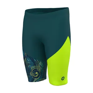 Maillots de bain pour hommes à taille haute, motif Tech Wave vert marine - Product Image 1
