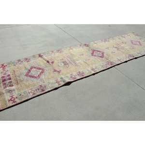 Turkish Rug, 2.9x11.2 ft Vintage Rug, <b>Red</b> Gray Polka dot <b>Wool</b> Rug - Product Image 4