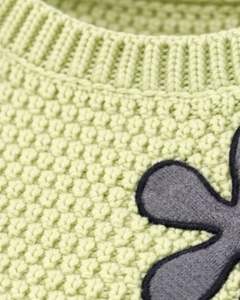 Womens Light <b>Green</b> <b>Cropped</b> Knit Sweater With Flower Applique Long Flare Sleeves Soft Fashion Casual Winter <b>Top</b> Streetwear Styles - Product Image 5