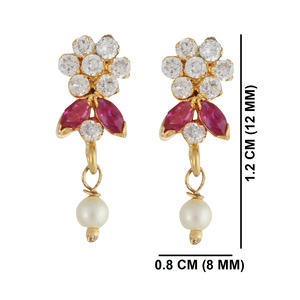 Gold Plated Hypoallergenic Floral Cubic Zirconia Pearl Drop Stud <b>Earring</b> <b>Pierced</b> Jewelry for Birthday Gift - Product Image 2