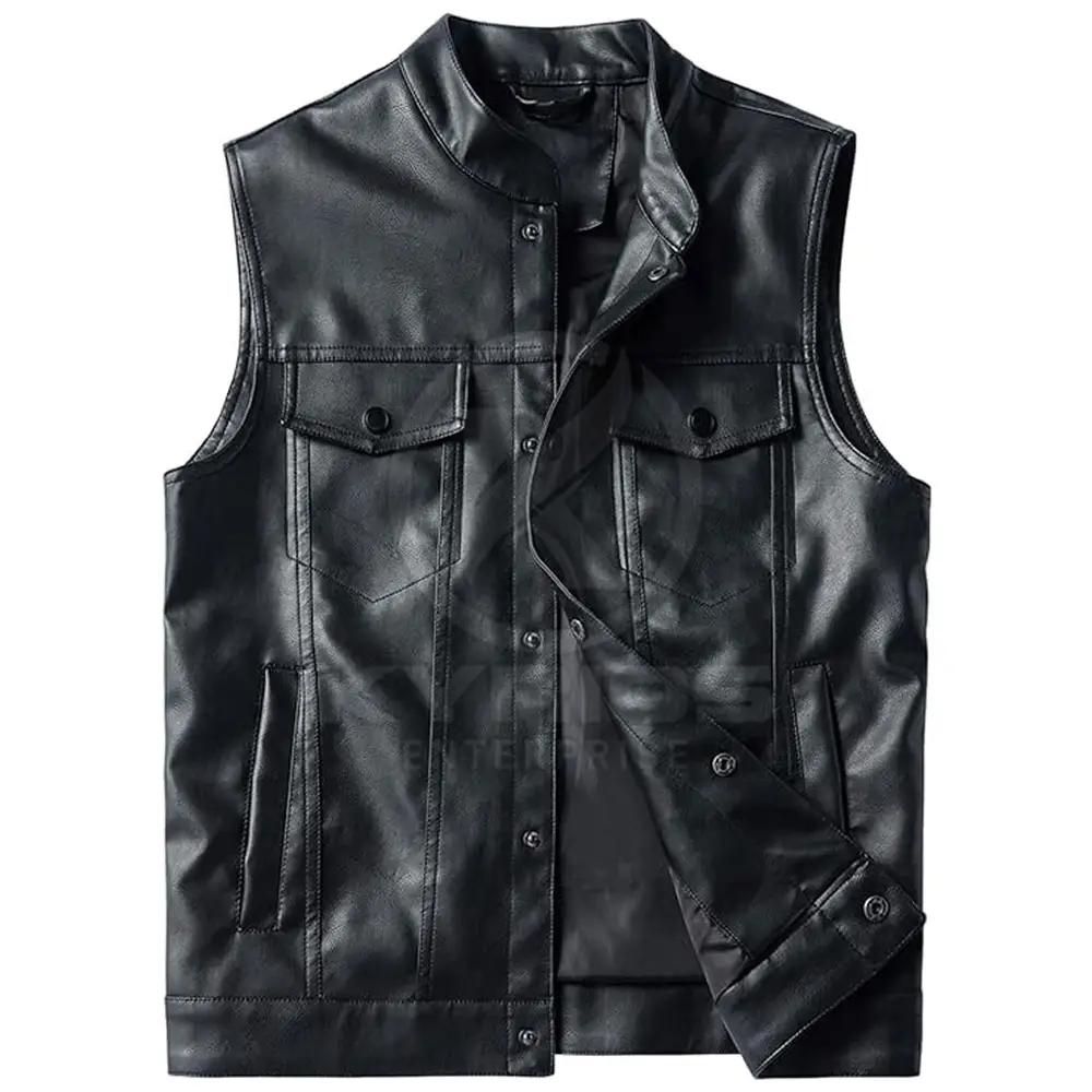 Leather Vest Motorcycle Men Fashion Customize Wholesale Motorbike Leather Vest Good Material Sleeveless