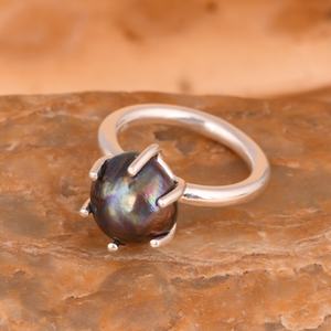 Handmade Peacock Black Pearl Sterling Silver Ring, Boho Southwestern Jewelry, Adjustable Silver Ring, <b>Gift</b> for Her - Product Image 4