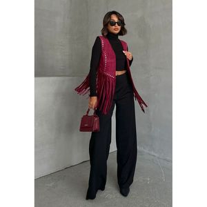 เสื้อกั๊ก Topshow Burgundy Tassel Dropped Wholesale - สีแดงเบอร์กันดี - Product Image 1