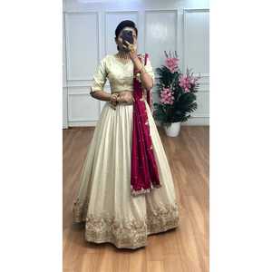 Nuevo Lanzamiento de tela festiva Georgette Lehenga Choli con Secuencia y trabajo de Bordado de hilo para ropa india y pakistaní - Product Image 1