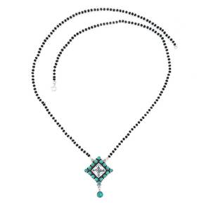 Collar turquesa de Plata de Ley 925 con cuentas negras, collar de regalo con cuentas finas de estilo Mangalsutra indio tradicional - Product Image 2