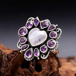 แหวนโบฮีเมียนรูปร่าง925พลอยสีม่วงเงินงานหมั้นของผู้หญิงทำด้วยมือปรับขนาดได้ - Product Image 2