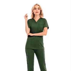 Haut à manches courtes anti-rides col en V médecin soins infirmiers gommages jogger ensembles gommage médical costumes uniformes hospitaliers gommages pour femmes - Product Image 3