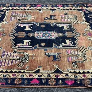 Alfombra Vintage de 5.1x9.5 pies, Alfombra Turca, Alfombra Geométrica Azul Bronce - Product Image 5