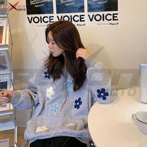 เสื้อฮู้ดปักลายดอกไม้ของผู้ชายผู้หญิง,เสื้อผ้าลำลองผ้าคอตตอนโพลีเอสเตอร์ทรงครอป - Product Image 2