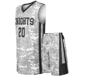 Conjuntos de ropa de baloncesto de talla grande para hombres de alta calidad, malla de sublimación personalizada, bordado Reversible, uniforme de baloncesto transpirable - Product Image 1