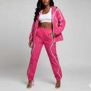 Conjunto Deportivo de Nylon con Logotipo Personalizado, Chaqueta Cortavientos con Cordones, Conjunto Deportivo de Dos Piezas con Cremallera para Mujer, Invierno - Product Image 1