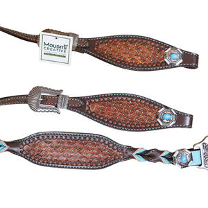 Top Trending Western Tack Set Herramientas geométricas Twisted Turquoise Leather Trenzado Western Bridle & Breastplate Horse Tack Set - Product Image 5