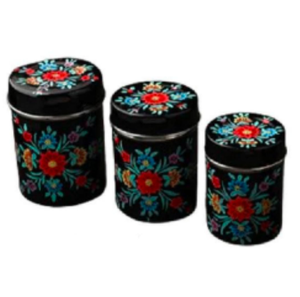 Contenedor hermético decorativo para alimentos y especias con tapa Caja de almacenamiento ilustrada recubierta de esmalte duradero e higiénico Juego de 3 - Product Image 5