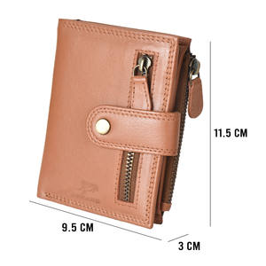 Genuine <b>Leather</b> Bi-fold <b>Men</b> <b>Wallet</b> with Closure Button and Zipper - Product Image 3