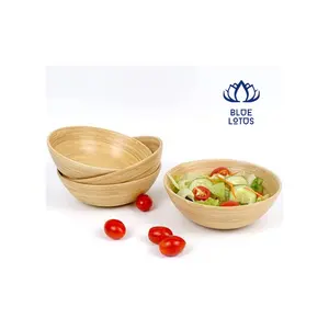 Bulk Price Custom Logo Reusable Handmade Wood Bamboo Fiber Salad Bowl, Natural Wooden Fruit Salad Serving Bowls Set Acacia