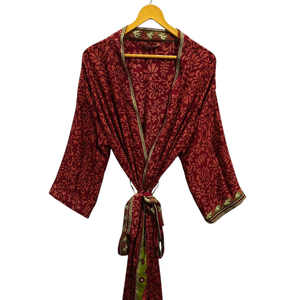 Style japonais Lounge Wear Bikini Cover Up Swim Wear Long Dress Indian Recyclé Sari Silk Kimono Night Wear Gown, - Product Image 1