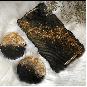 ถาดเสิร์ฟอาหารเช้าขอบเรซินไม้อะคริลิค MDF ธรรมชาติดีไซน์แฟนซีสำหรับเสิร์ฟผลไม้ - Product Image 1