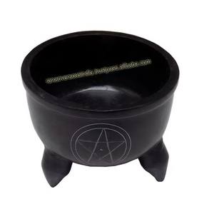 Cuenco de Soapstone con tres patas en Color negro, cuenco de incienso grabado con Pentáculo, para Ritual - Product Image 5