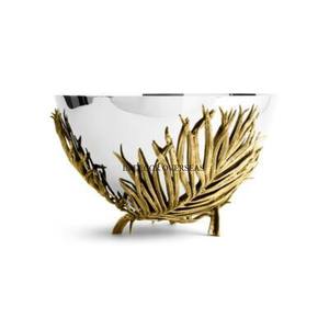 Direct Factory Supply Home And Hotel Decorative <b>Silver</b> Shiny Polished Round Shape Serving <b>Bowl</b> With Gold Plated Leaves Designer - Product Image 1