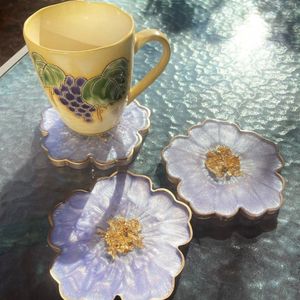 Posavasos de resina floral únicos, arte en resina epoxi, juego de posavasos azules y transparentes para té y decoración de la India - Product Image 4